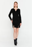 V-Neck Chain-Detail Bodycon Mini Dress – Sculpted Silhouette & Modern Minimalist Luxury