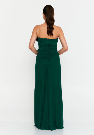 Asymmetric One-Shoulder Gown with Draped Bow & Front Slit – Structured Waistline and Flowing Silhouette