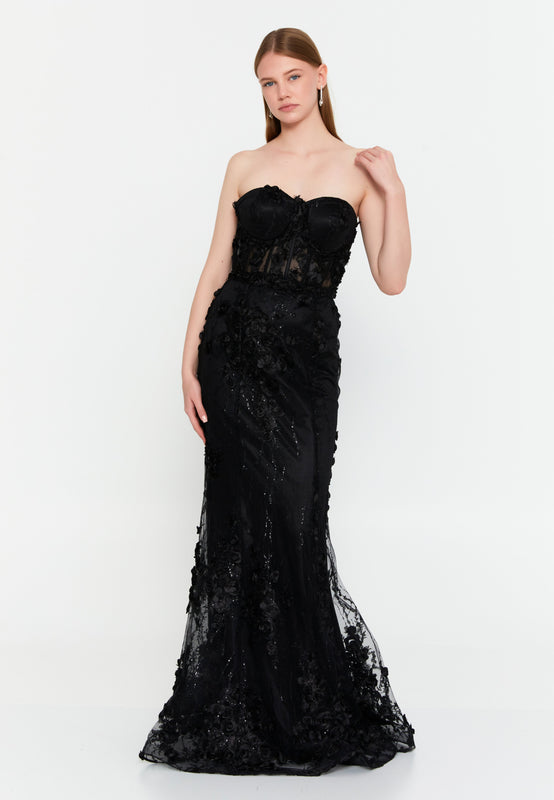 Strapless Maxi Tulle Mermaid Wedding Guest Dress