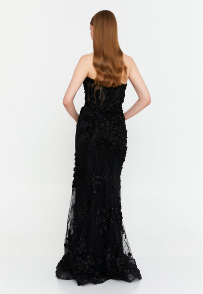 Strapless Maxi Tulle Mermaid Wedding Guest Dress