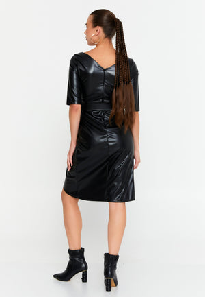Mid-Length Faux Leather Column Casual Dress