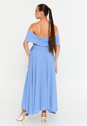 Off Shoulder Midi Polyester Column Evening Dress