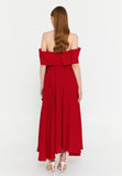 Off Shoulder Midi Polyester Column Evening Dress