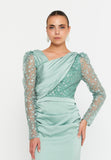 Long Sleeve Midi Polyester Column Evening Dress