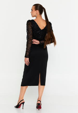 Long Sleeve Midi Polyester Column Evening Dress