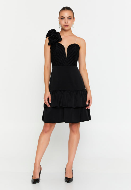 One Shoulder Mini Polyester Column Cocktail Dress