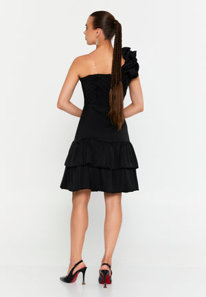 One Shoulder Mini Polyester Column Cocktail Dress