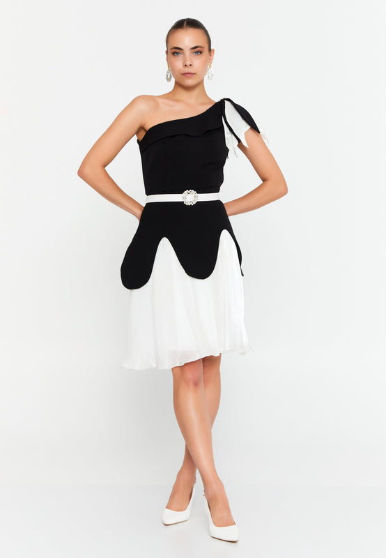 One Shoulder Midi Polyester Column Evening Dress