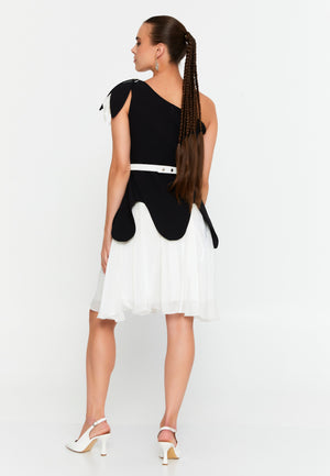 One Shoulder Midi Polyester Column Evening Dress