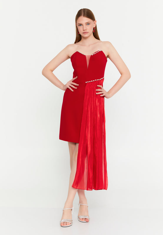 Strapless Mini Cotton Column Evening Dress