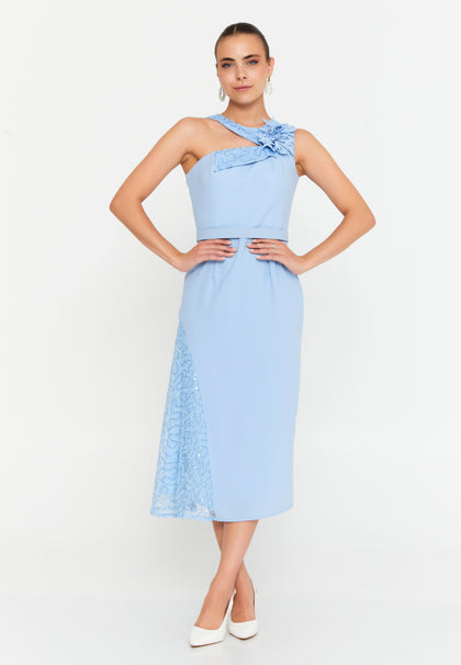 Sleeveless Midi Cotton Column Evening Dress