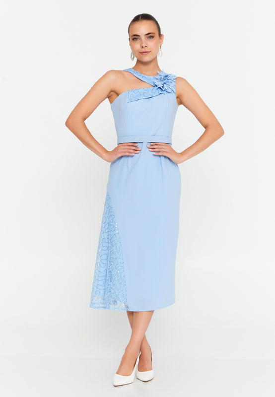 Sleeveless Midi Cotton Column Evening Dress