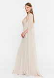 High-Neck Beaded Cape Gown – Cascading Jewel Drape, Sheer Flowing Sleeves & Sculpted Mermaid Silhouette