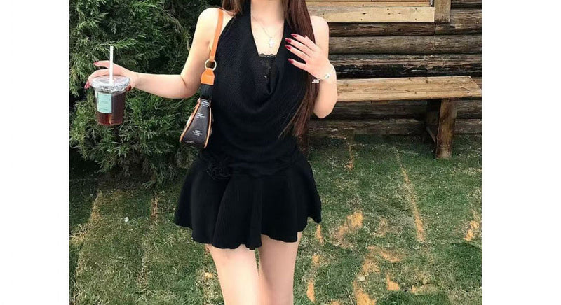 Fashion Halter Backless Black Dress – Slim Fit Mini Dress